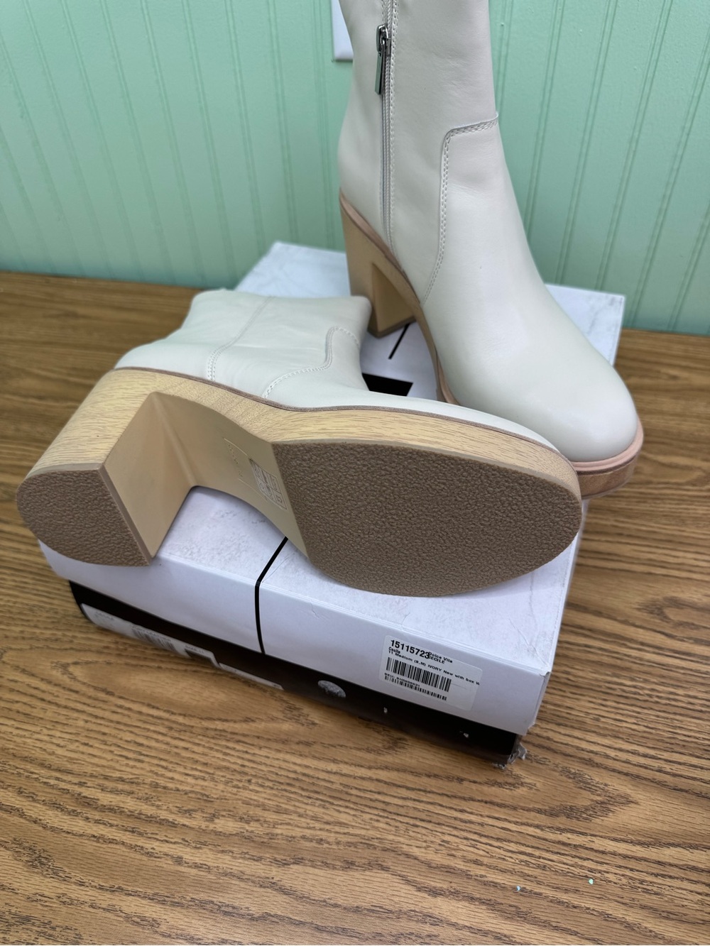 Dolce Vita Cream Leather Platform Block Heel Boots